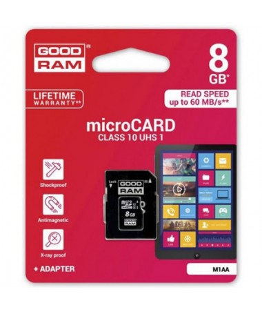 MICRO SD CARD 8GB+ADAPTER CLASS10 GOODRAM