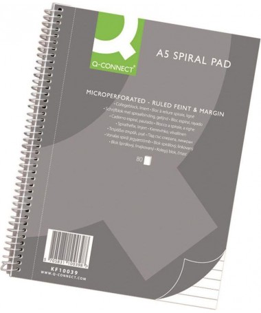 FLETORE A5 ME SPIRALE, me vija, 80fletë, 70gr, Q-CONNECT