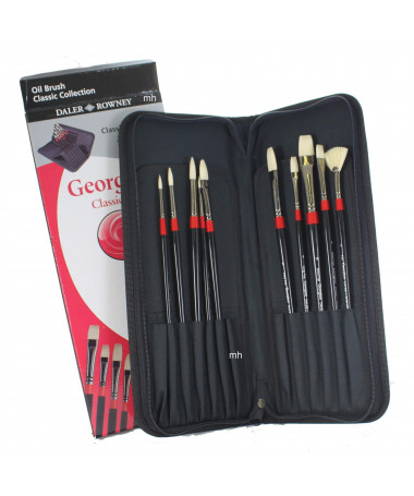 BRUSHA GEORGIAN LONG HANDLE, CLASSIC SET ZIP CASE 10 pcs, DALER ROWNEY