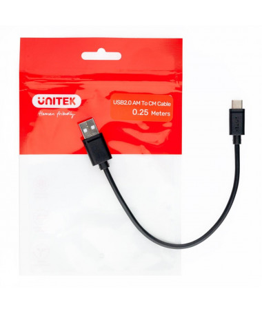 Kabllo USB 0.25 m UNITEK USB KABLLO USB-A — USB-C/ Y-C480BK