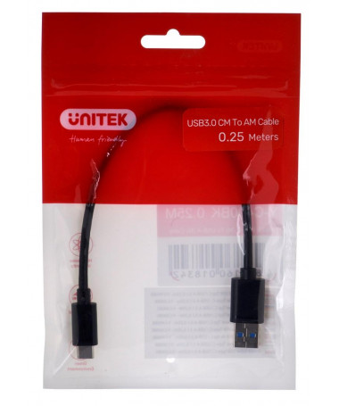 Kabllo USB 0.25 m UNITEK KABLLO USB-C - USB-A 3.1/M/M/ Y-C490BK