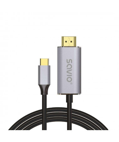 USB-C to HDMI 2.0B cable/ 1m/ silver-black/ golden tips/ SAVIO CL-170