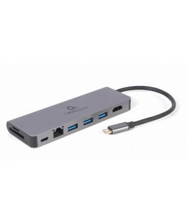 Adapter Gembird A-CM-COMBO5-05 USB Type-C 5-in-1 multi-port adapter (Hub + HDMI + PD + card reader + LAN)