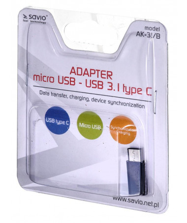 Adapter Savio AK-31 / B cable interface/gender adapter Micro USB USB 3.1 Typ C