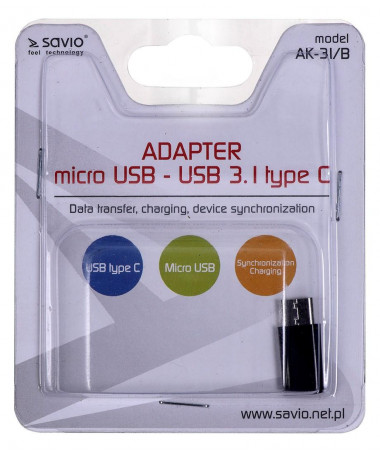 Adapter Savio AK-31 / B cable interface/gender adapter Micro USB USB 3.1 Typ C