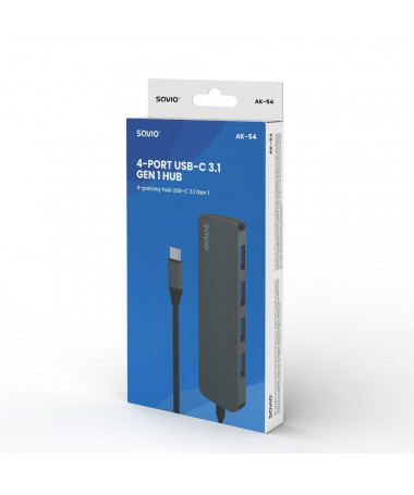 Adapter SAVIO Hub USB-C - 4 x USB-A/ AK-54