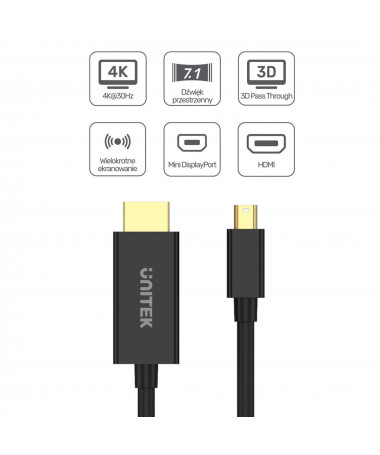 Adapter Unitek V1152A Adapter miniDP - HDMI 4K 30Hz cable 2m