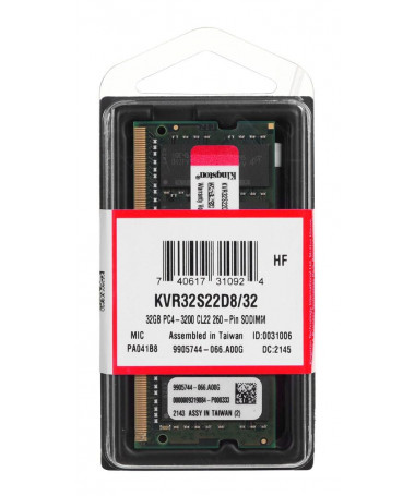 RAM memorje Kingston Technology ValueRAM KVR32S22D8/32 32 GB 1 x 32 GB DDR4 3200 MHz