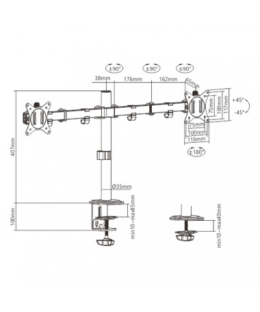 Mbajtës Gembird MA-D2-01 monitor mount / stand 81.3 cm (32") Desk