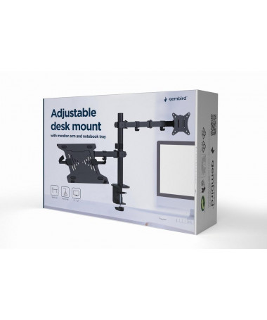 Mbajtës Gembird MA-DA-03 Adjustable desk mount me monitor arm and notebook tray (rotate/ tilt/ swivel)/ 17”-32”/ up to 9 kg