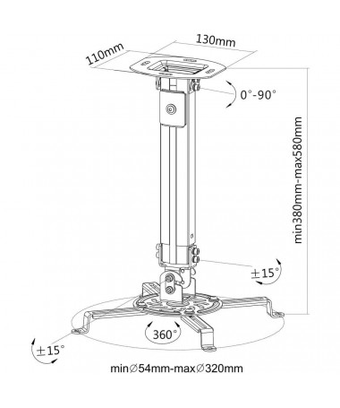 Mbajtëse për projektor Techly Projektor Support Extension 380-580 mm ICA-PM 18S