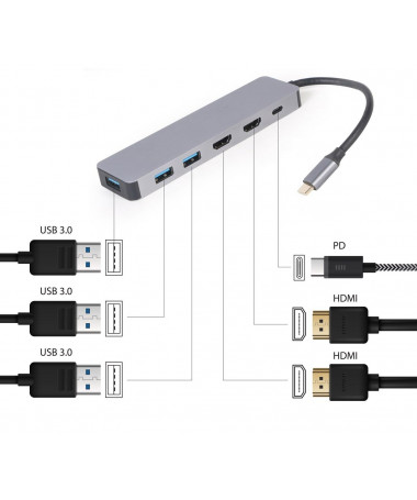 Adapter Gembird A-CM-COMBO3-03 USB Type-C 3-in-1 multi-port adapter (Hub + HDMI + PD)