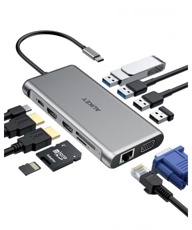 USB hub AUKEY CB-C78 interface hub 5000 Mbit/s 12in1 | RJ45 Ethernet 10/100/1000Mbps | 2xUSB 3.1 | 2xUSB 2.0 | 2xHDMI 4k@30Hz |