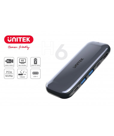 USB Hub UNITEK -C STORAGE M.2/ HDMI/ USB-C PD 100W/ D1046A