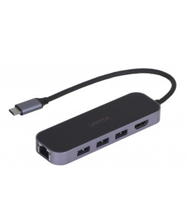 USB Hub UNITEK -C 3.1/RJ-45/3XUSB-A/HDMI/4K/PD100W