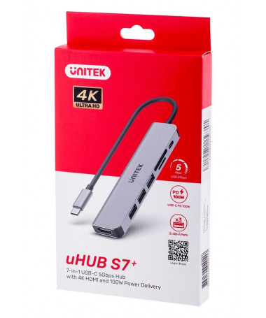 USB Hub UNITEK HUB USB-C H1118A/ USB-A x3/ USB-C/ HDMI/ SD/ microSD