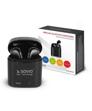 Kufje Savio TWS-02 Wireless Bluetooth Earphones/ E zezë