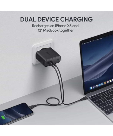 Mbushës AUKEY PA-D5 GaN mobile device charger 2xUSB C Power Delivery 3.0 63W 6A Dynamic Detect