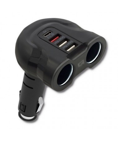 Mbushës Qoltec 50641 Car Mbushës 12-24V | 52W | 5V | 2.4A| 2xUSB | USB QC 3.0 | USB C PD | 2x Cigarette Lighter Splitter