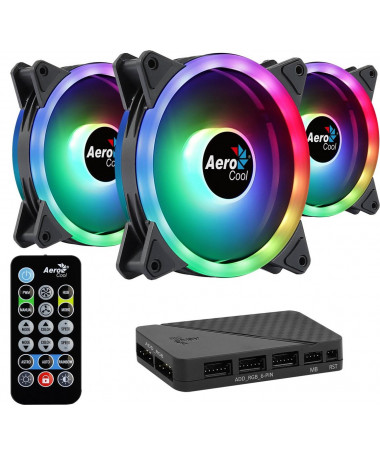 Aerocool DUO12PRO Kit 3xFan 12cm ARGB LED Dual Ring Antivibration 6 Pins 