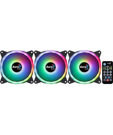 Aerocool DUO12PRO Kit 3xFan 12cm ARGB LED Dual Ring Antivibration 6 Pins 