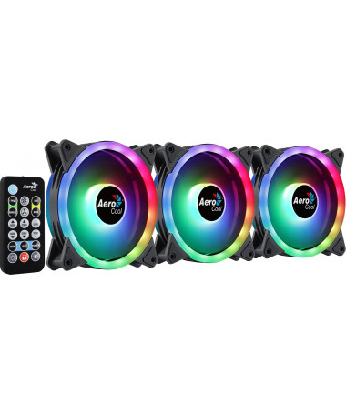 Aerocool DUO12PRO Kit 3xFan 12cm ARGB LED Dual Ring Antivibration 6 Pins 