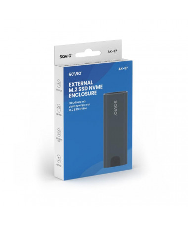 Shtëpizë për disqe Savio M.2 SSD NVMe external drive enclosure/ USB-C 3.1/ AK-67/ grey