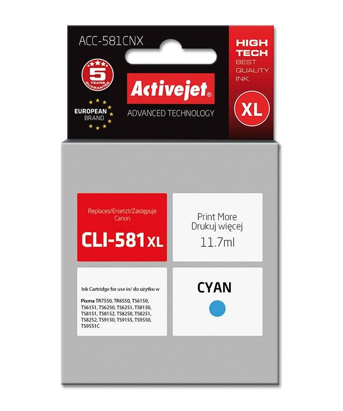 Kertrixh Canon CLI-581XLC Activejet ACC-581CNX / 11/70 ml/ cyan Kertrixh Canon CLI-581XLC Activejet ACC-581CNX / 11/70 ml/ cyan