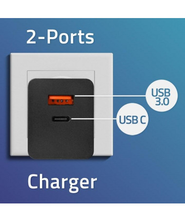 Mbushës Qoltec 52382 GaN POWER PRO | 1xUSB type C | 1xUSB A | 100W | 5-20V | 1.5-5A | PD |