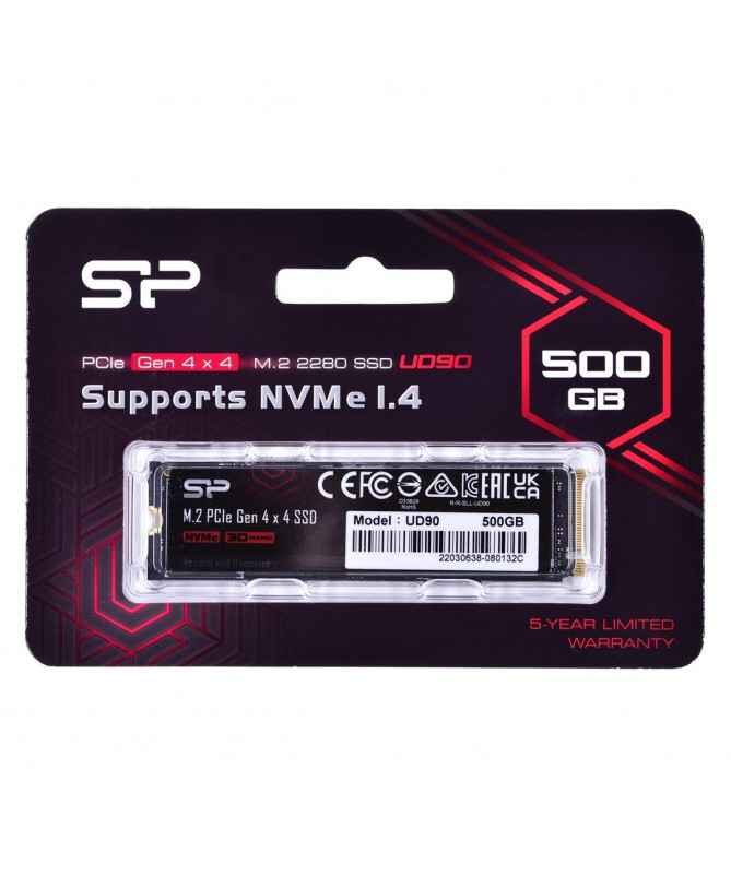 Disk SSD Silikon Power UD90 500GB M.2 PCIe NVMe Gen4x4 NVMe 1.4 4800/3700 MB/s Disk SSD Silikon Power UD90 500GB M.2 PCIe NVMe Gen4x4 NVMe 1.4 4800/3700 MB/s