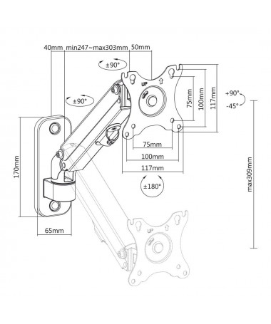 Mbajtës Maclean monitor wall mount/ 17-27''/ 7kg max/ gas spring/ MC-458