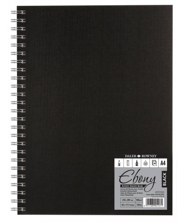 BLLOK PËR SKICIM EBONY, LETËR E ZEZË A4 180gsm 40 faqe DALER ROWNEY