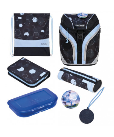 ÇANTË SHKOLLORE, SOFTLIGHT GREENLINE CYBER SOCCER, SET 5 copë - HERLITZ