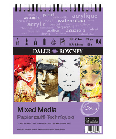 BLLOK MIXED MEDIA OPTIMA , A4 SPIRALE 30 fletë 250 gsm DALER ROWNEY
