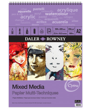 BLLOK MIXED MEDIA ME SPIRALE OPTIMA, A2 250gsm 30fletë DALER ROWNEY