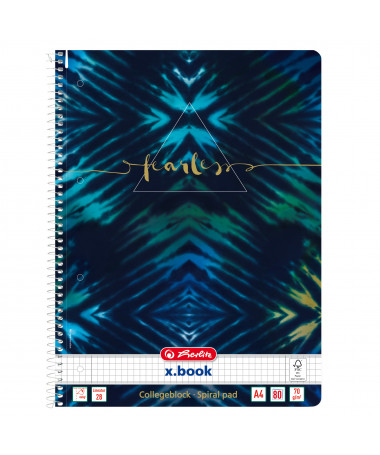 FLETORE A4 ME SPIRALE x.book, BATIK FEARLESS, 80fletë, katror - HERLITZ