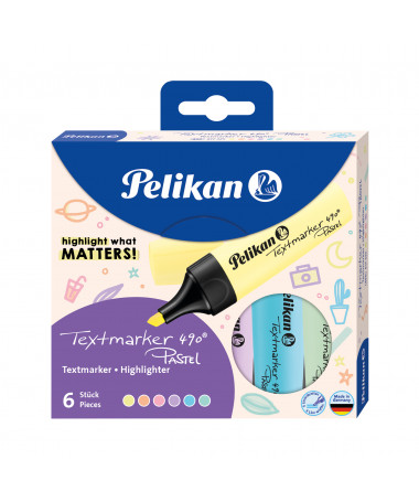 TEXTMARKERA, 490, PASTEL, SET 6 copë, WALLET - PELIKAN