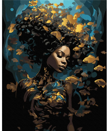 PAINT BY NUMBERS SEA NYMPH BLACK&GOLD BRUSHME