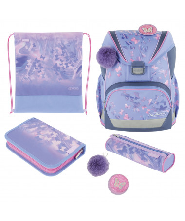 ÇANTË SHKOLLORE ULTRALIGHT PLUS, BUTTERFLY PARADISE, SET 4 PJESË - HERLITZ