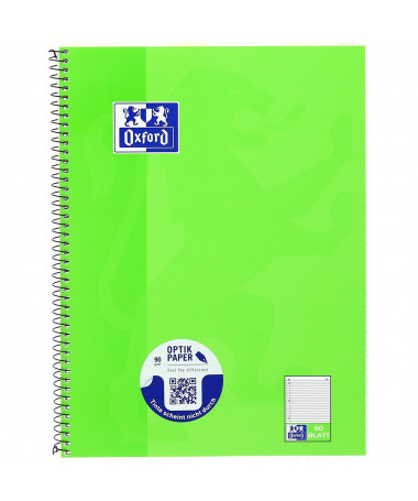 FLETORE A4 ME SPIRALE, SCHOOL, ME VIJA, 80 FLETË, 90 GR. LIGHT GREEN, OPTIK PAPER – OXFORD