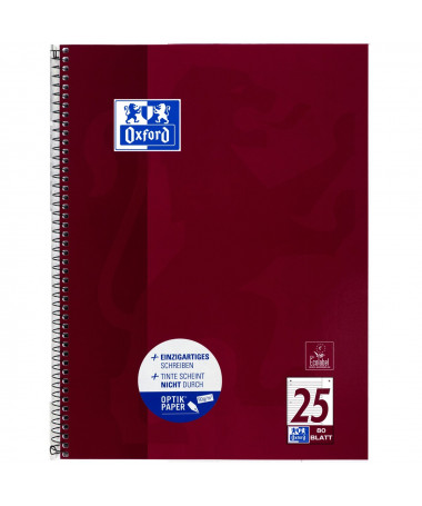 FLETORE A4 ME SPIRALE, SCHOOL, ME VIJA, 80 FLETË, 90 GR. WINE RED, OPTIK PAPER – OXFORD