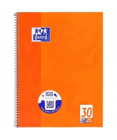 FLETORE A4 ME SPIRALE, SCHOOL, PA VIJA, 80 FLETË, 90 GR. ORANGE, OPTIK PAPER – OXFORD